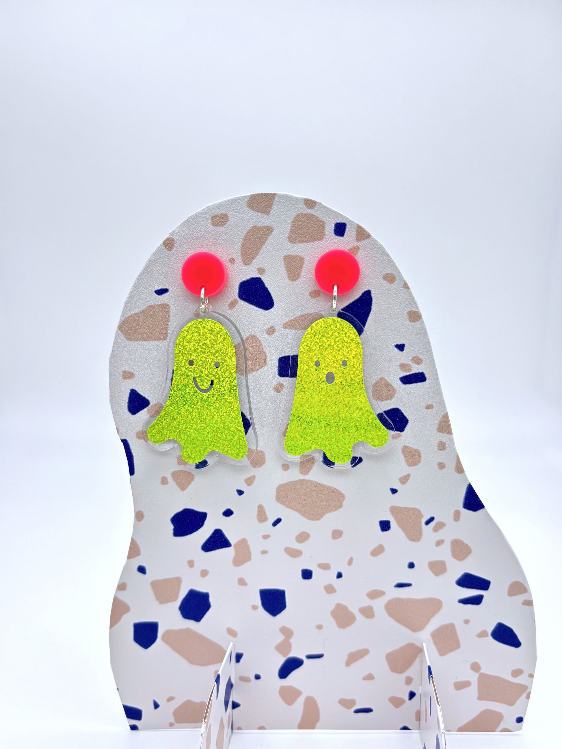 Holographic Ghost Earrings - Lime Green Shimmer image 0