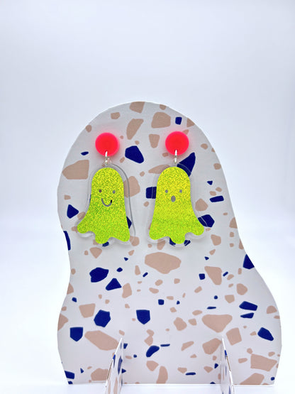 Holographic Ghost Earrings - Lime Green Shimmer image 0