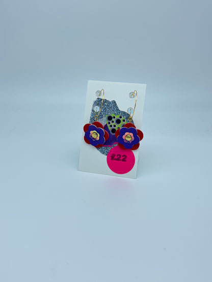 Mini Punk Flower Earrings - Red & Purple image 3