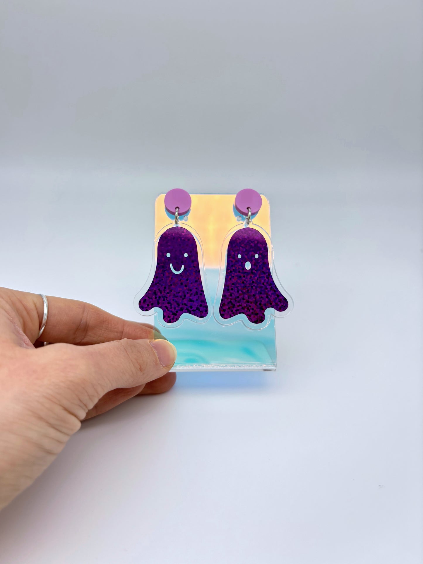 Holographic Ghost Earrings - Violet Shimmer image 3