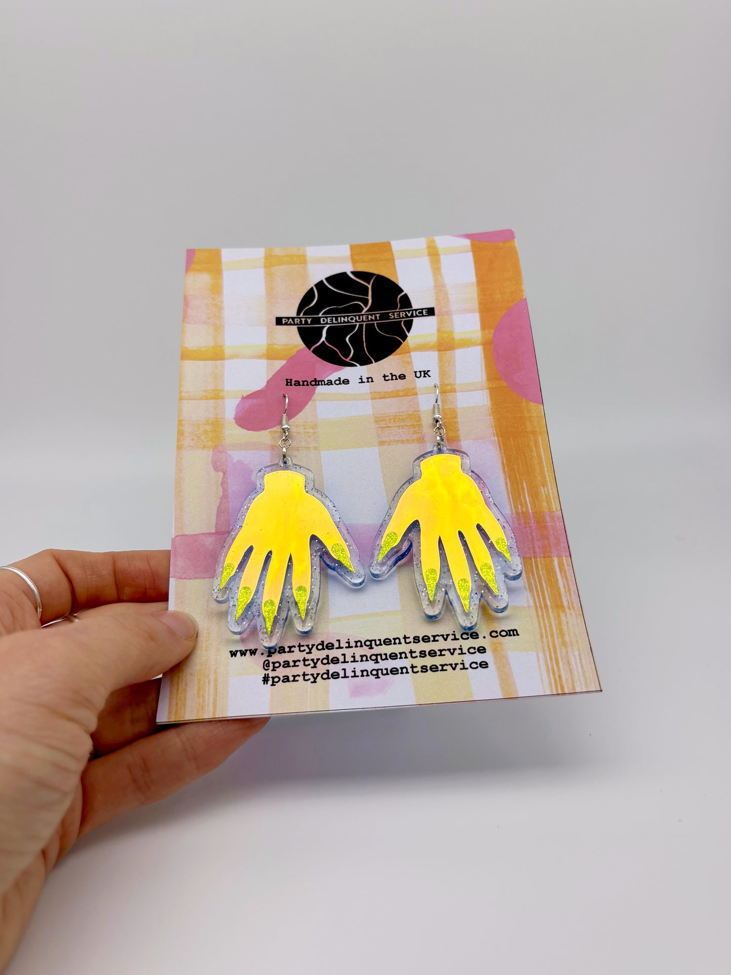 Sparkly Hand Acrylic Earrings - Twilight Aurora & Clear Holo Glitter image 1