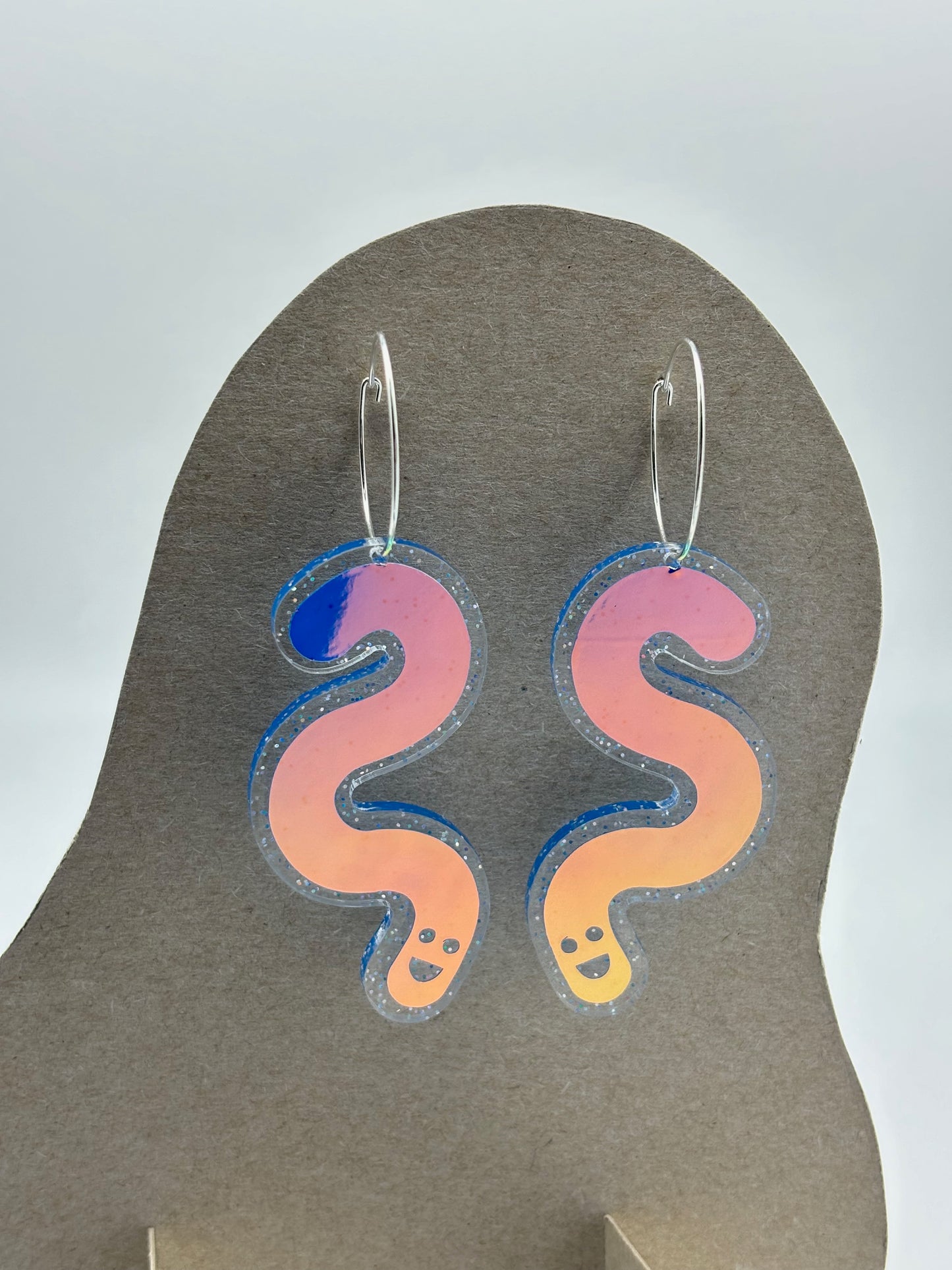 Glitter & Vinyl Worm Hoop Earrings - Twilight Aurora image 0