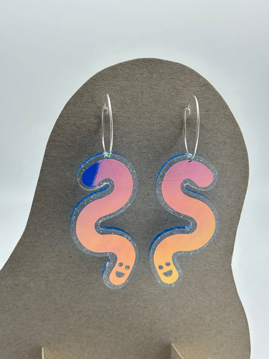 Glitter & Vinyl Worm Hoop Earrings - Twilight Aurora image 0