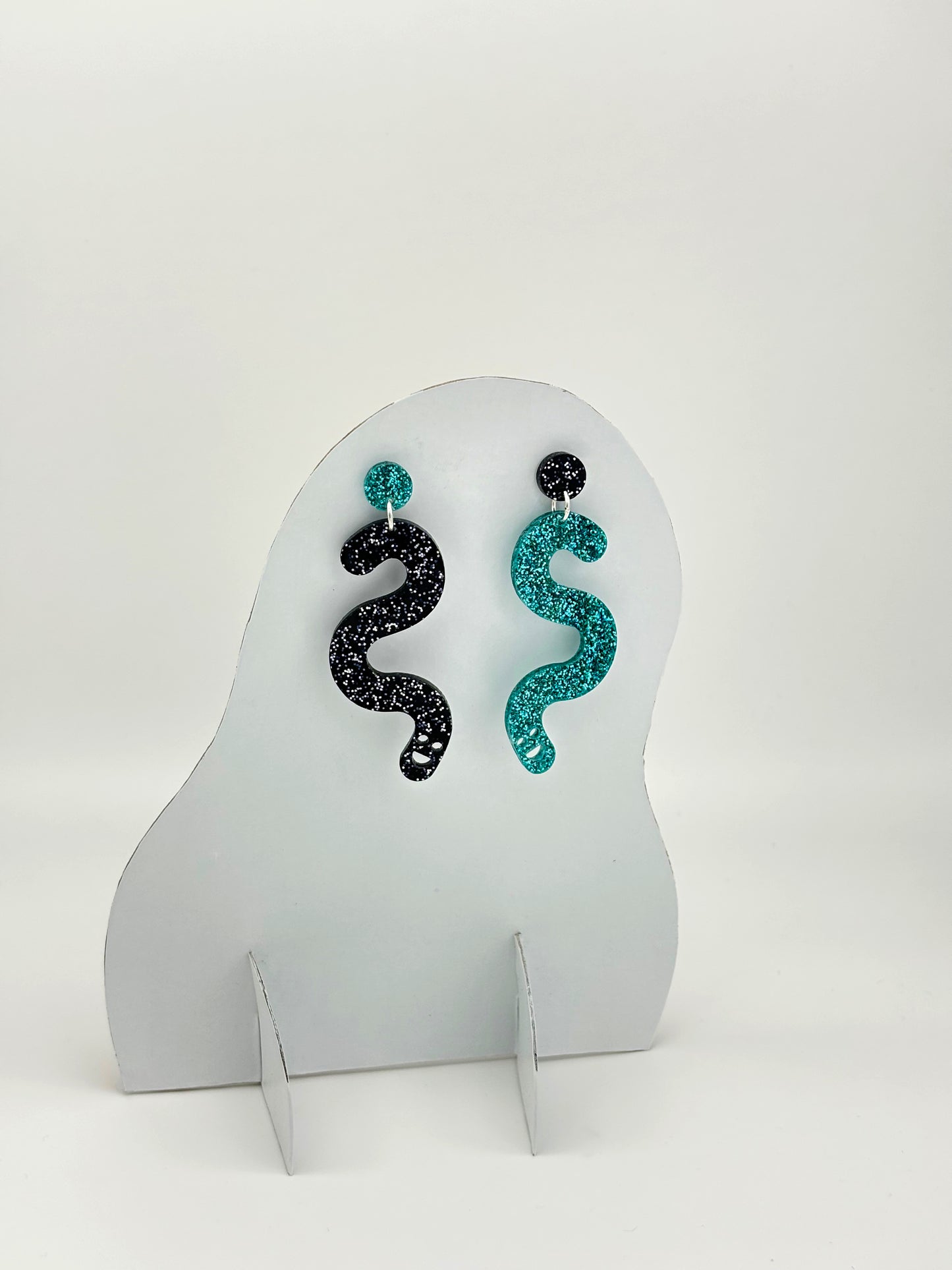 Glitter Worm Contrast Earrings - Teal & Black image 3