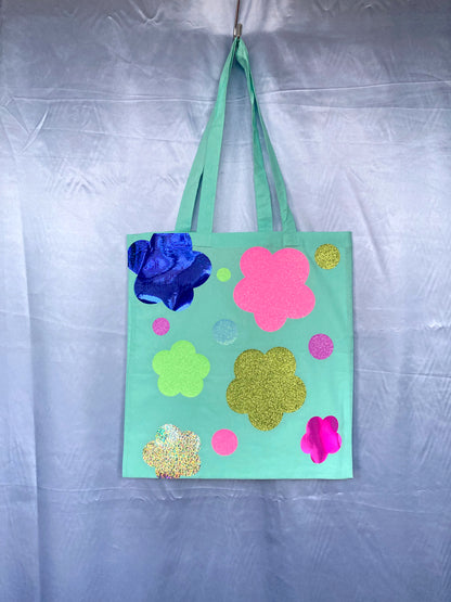 Disco Glitter Flower Teal Tote Bag image 7