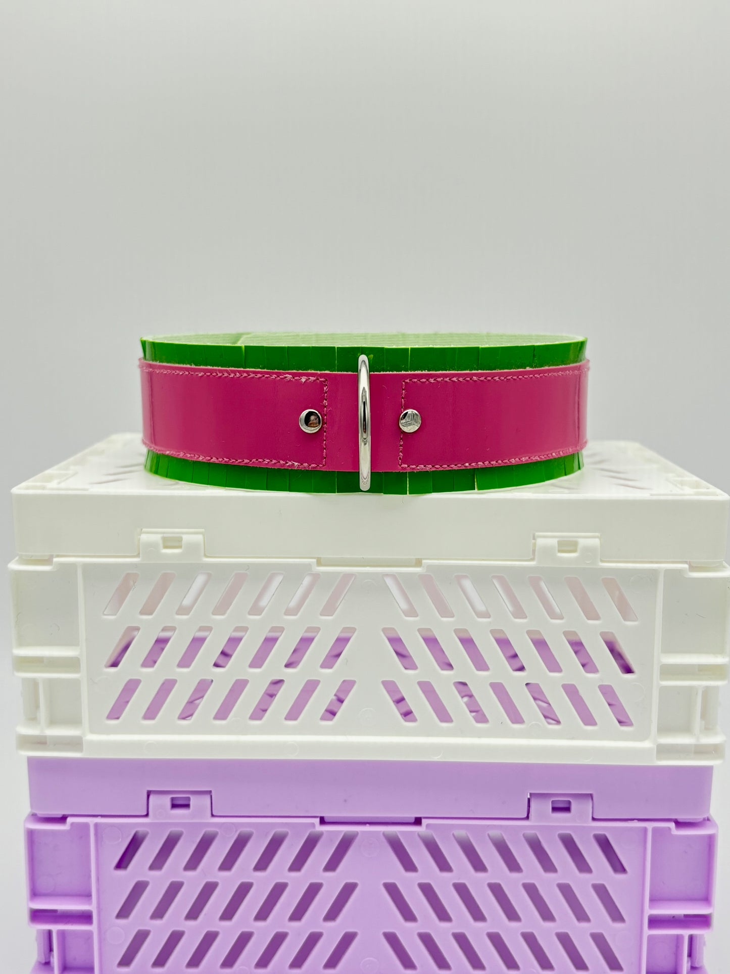 Fringed PVC choker - Green & Pink image 7