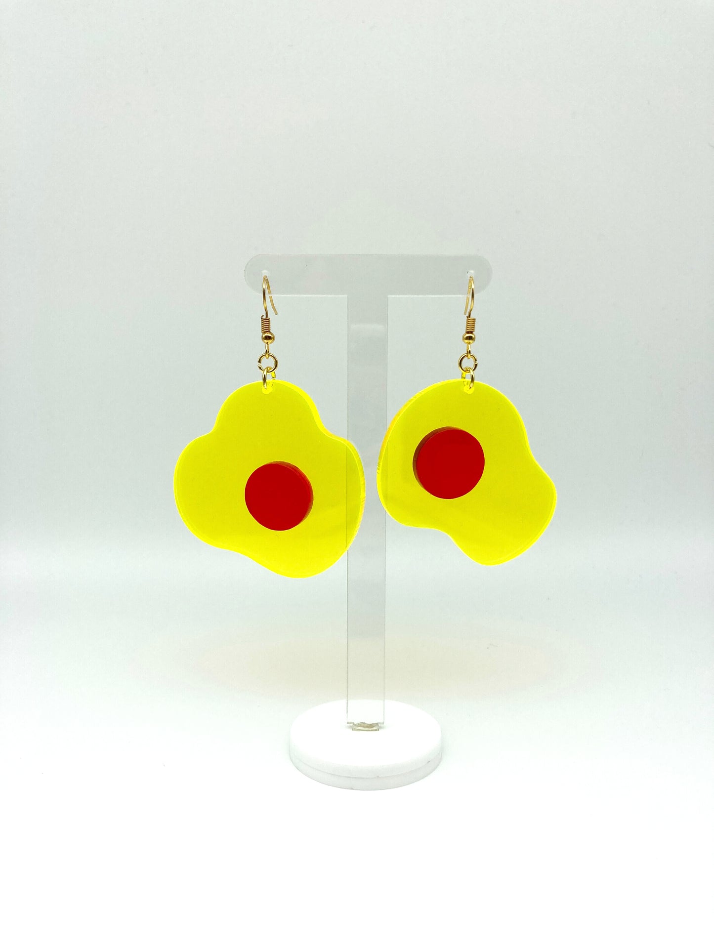 Neon Fluorescent Fried Egg Earrings - Big Yellow & Pink Eggs image 1