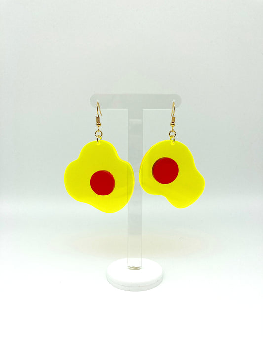 Neon Fluorescent Fried Egg Earrings - Big Yellow & Pink Eggs image 1