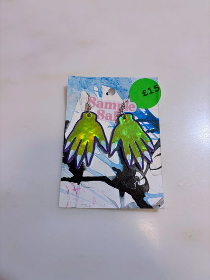 *Seconds* Sparkly Hand Earrings - Green Holo  & Purple image 2
