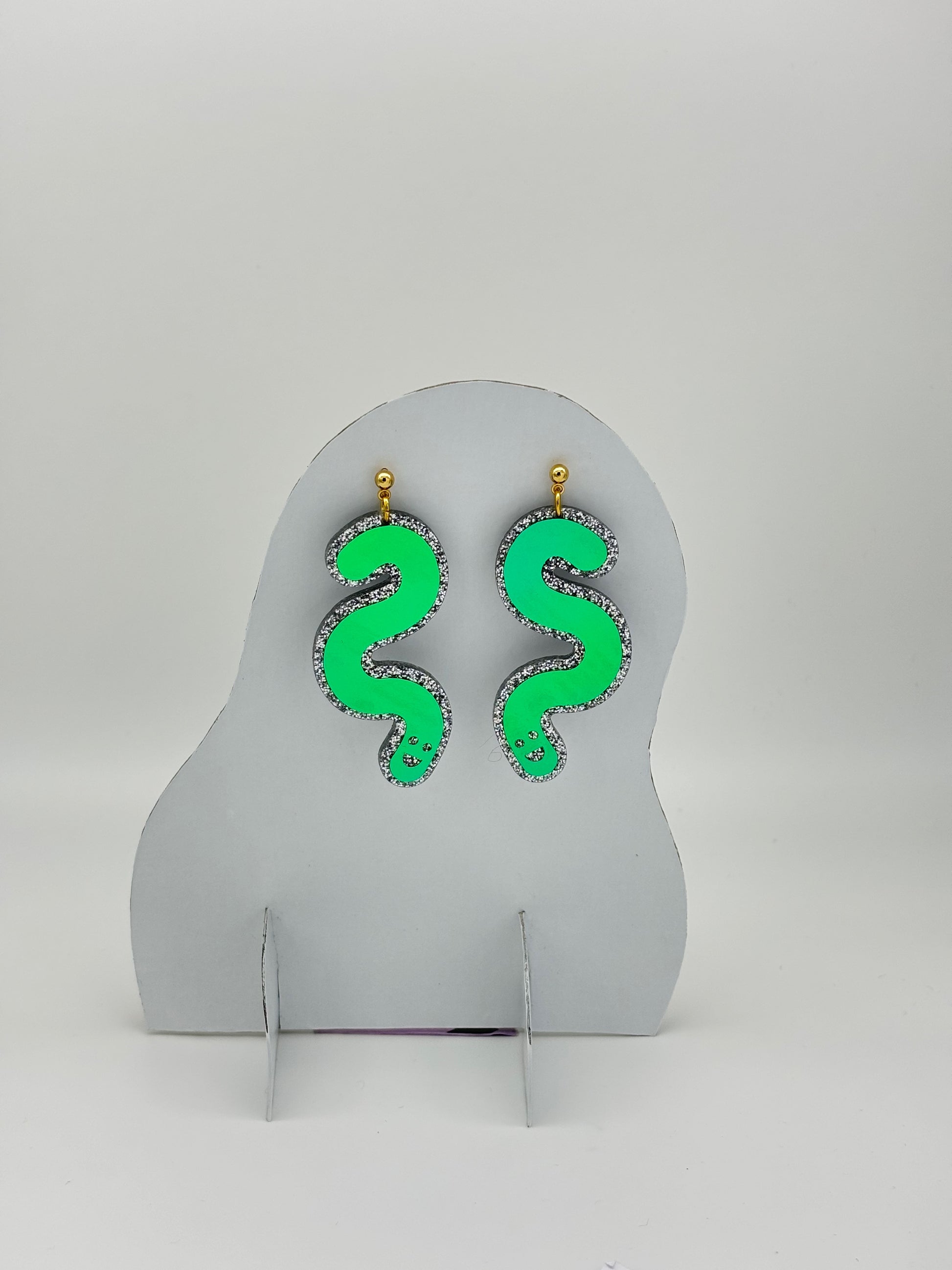 Glitter & Vinyl Worm Ball Stud Dangle Earrings - Jungle Cobalt image 0