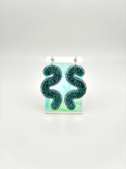 Layered Silver & Teal Glitter Acrylic Worm Ball Stud Earrings image 4