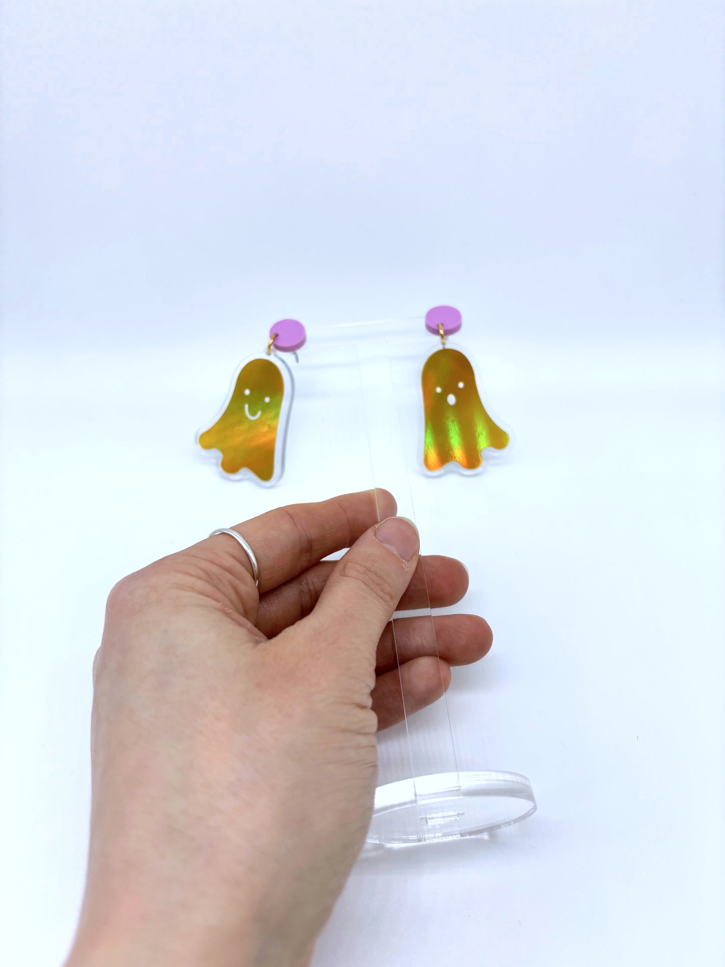Holographic Ghost Earrings - Yellow Gold & Lilac image 0