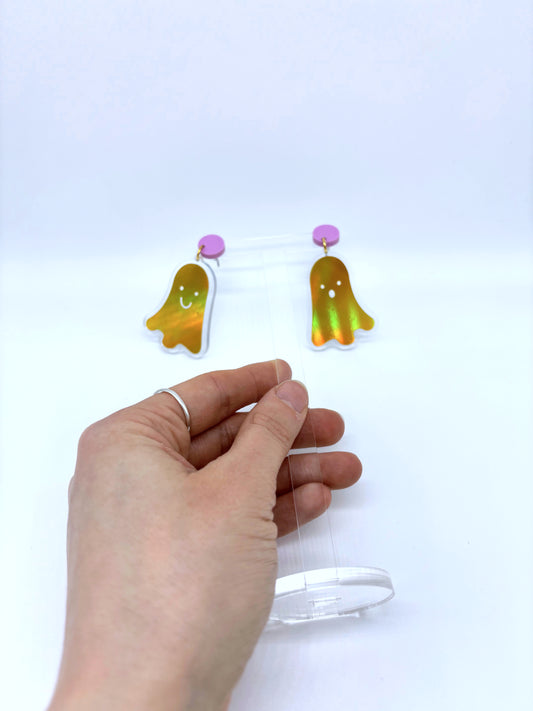Holographic Ghost Earrings - Yellow Gold & Lilac image 0