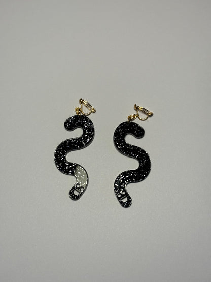 Black Glitter Worm Earrings - Clip Ons image 4
