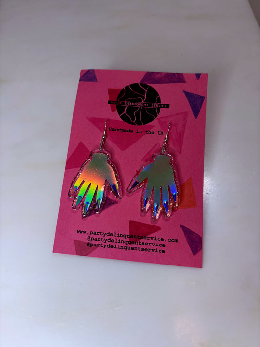*Seconds* Sparkly Hand Acrylic Earrings - Silver Holo & Clear Holo Glitter image 0