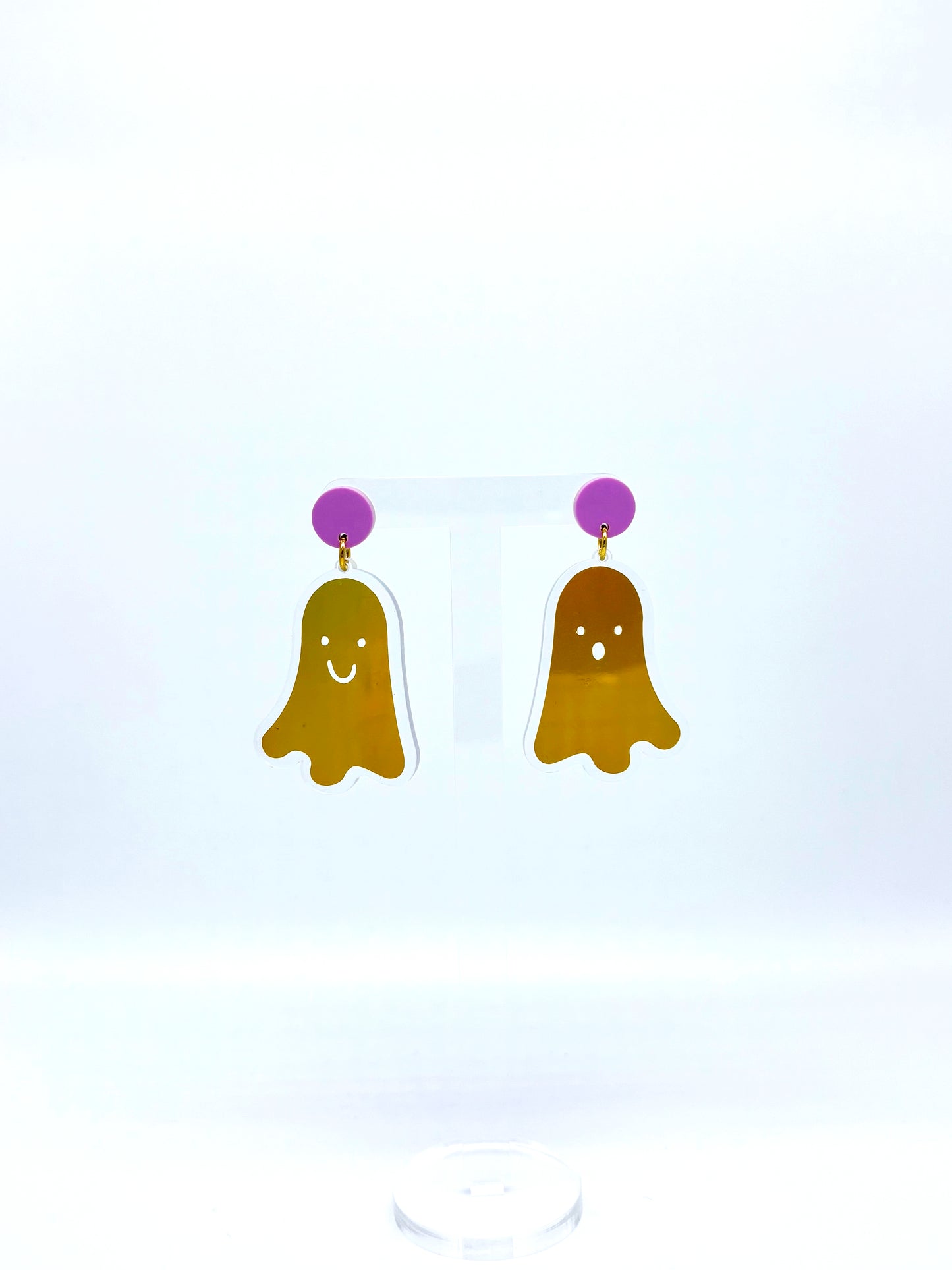 Holographic Ghost Earrings - Yellow Gold & Lilac image 1