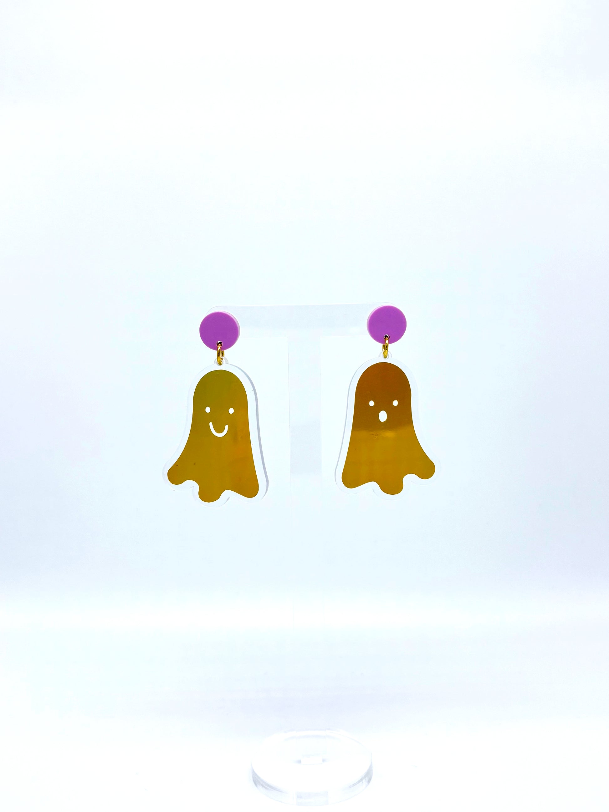 Holographic Ghost Earrings - Yellow Gold & Lilac image 1