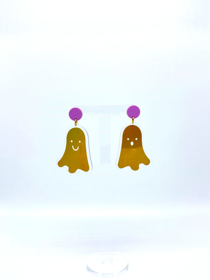Holographic Ghost Earrings - Yellow Gold & Lilac image 1