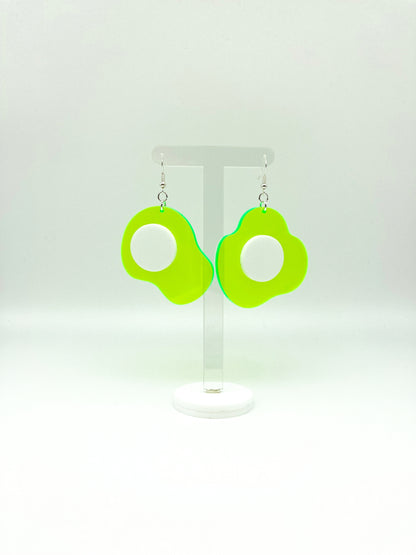 Neon Fluorescent Fried Egg Earrings - Big Green & White Eggs image 5