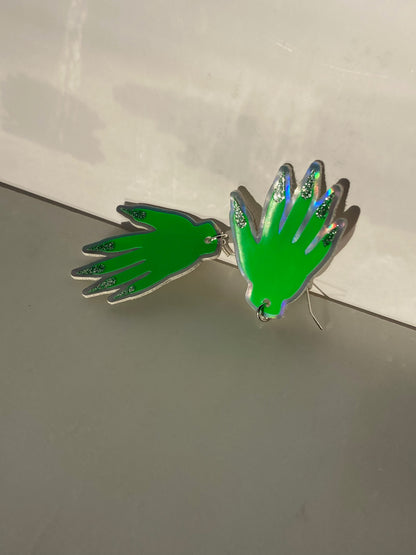 *Seconds* Sparkly Hand Earrings - Fluro Green image 1