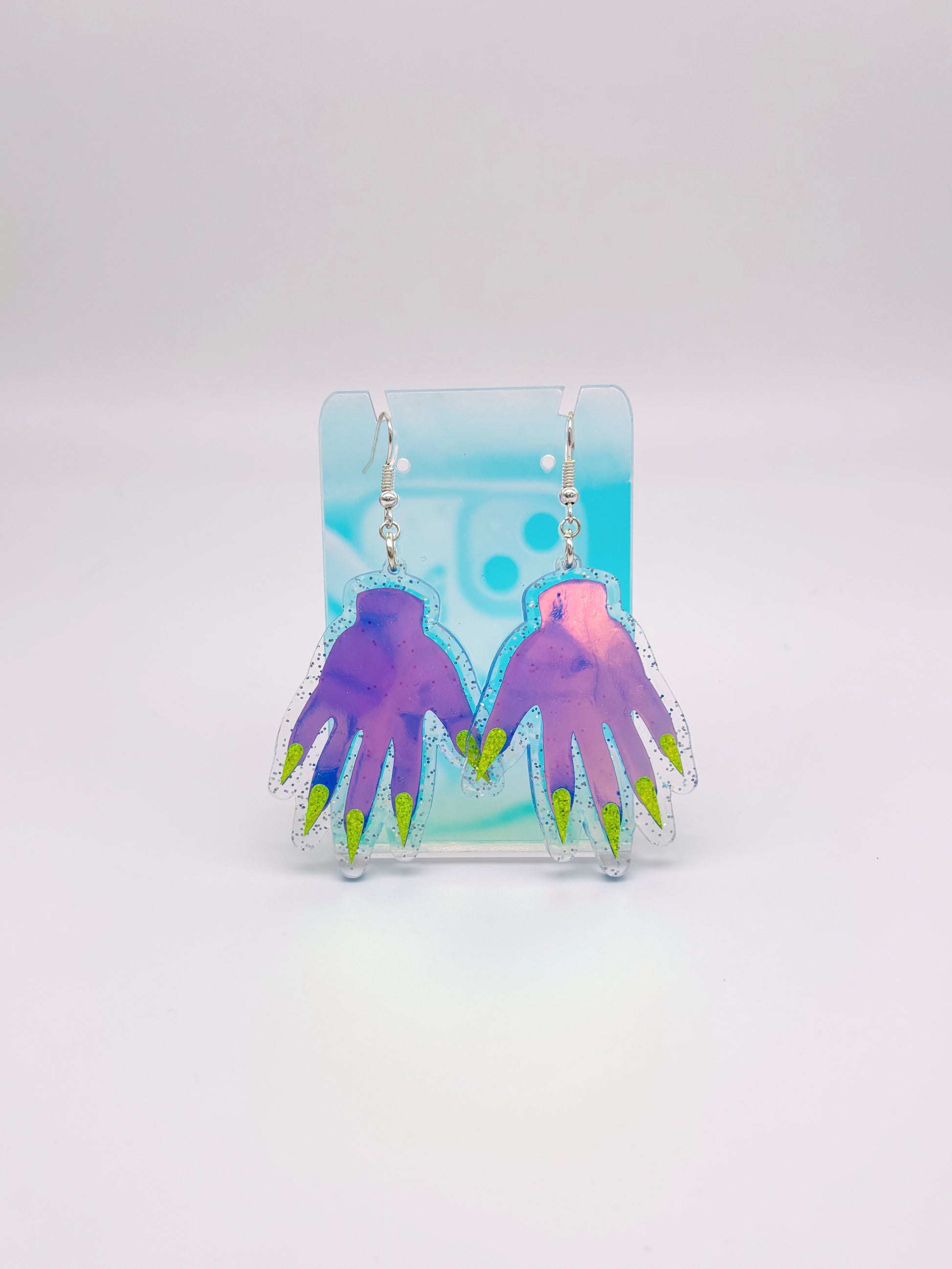 Sparkly Hand Acrylic Earrings - Twilight Aurora & Clear Holo Glitter image 4