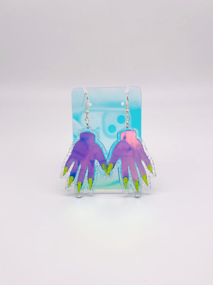 Sparkly Hand Acrylic Earrings - Twilight Aurora & Clear Holo Glitter image 4