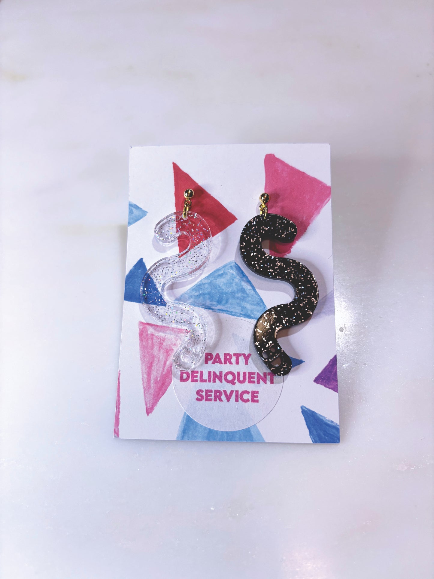 Glitter Worm Contrast Earrings - Black & Clear Holo Glitter image 6