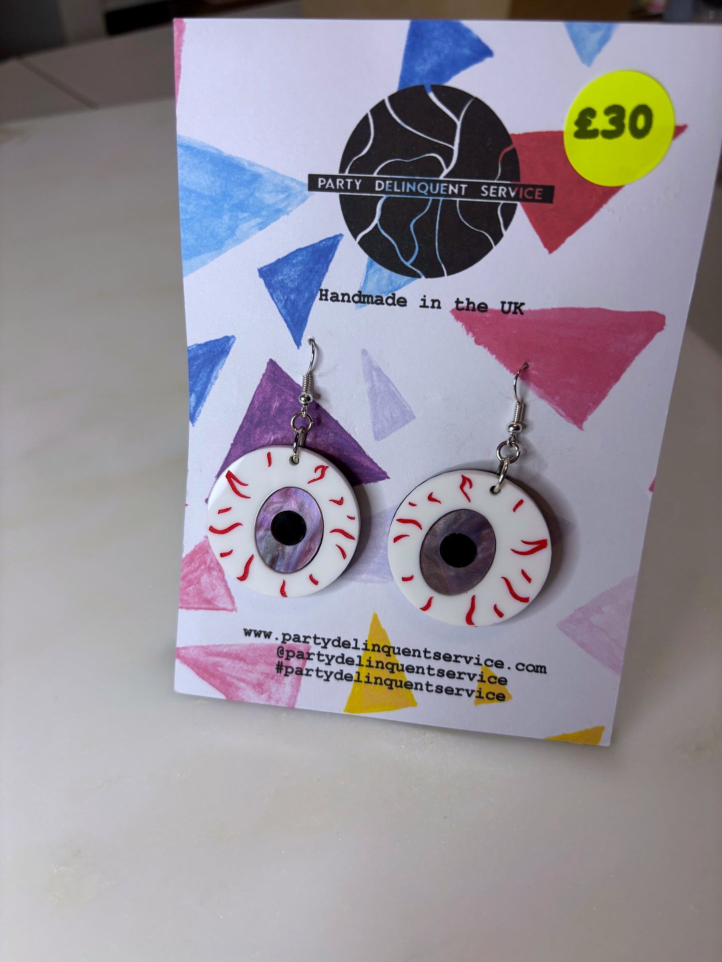 *Sample* Medium Eyeball Earrings - Swirly Lilac Marble image 3