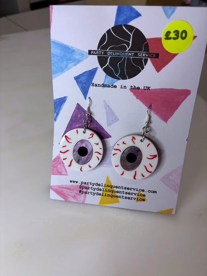 *Sample* Medium Eyeball Earrings - Swirly Lilac Marble image 3