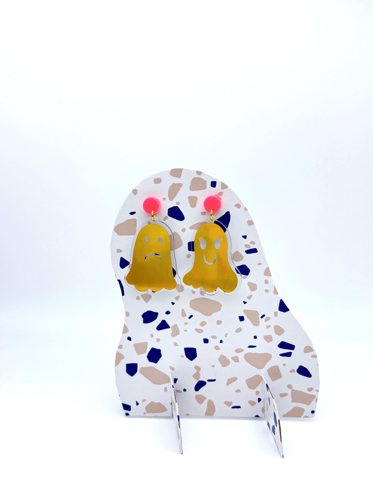 Holographic Ghost Earrings - Yellow Gold & Hot Pink image 7
