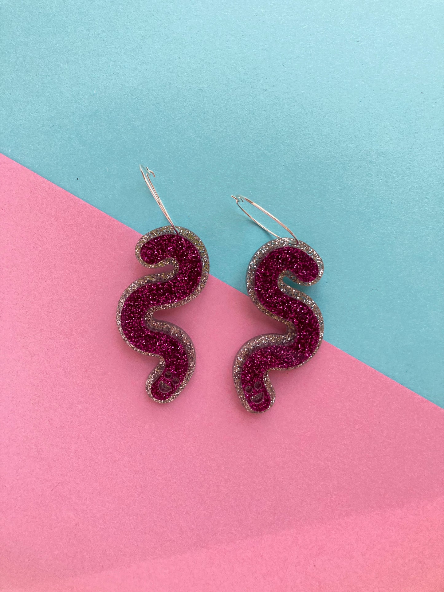Double Sided Glitter Acrylic Worm Hoop Earrings image 9