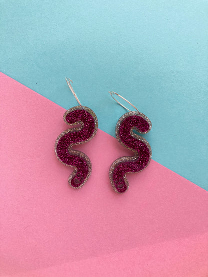 Double Sided Glitter Acrylic Worm Hoop Earrings image 9