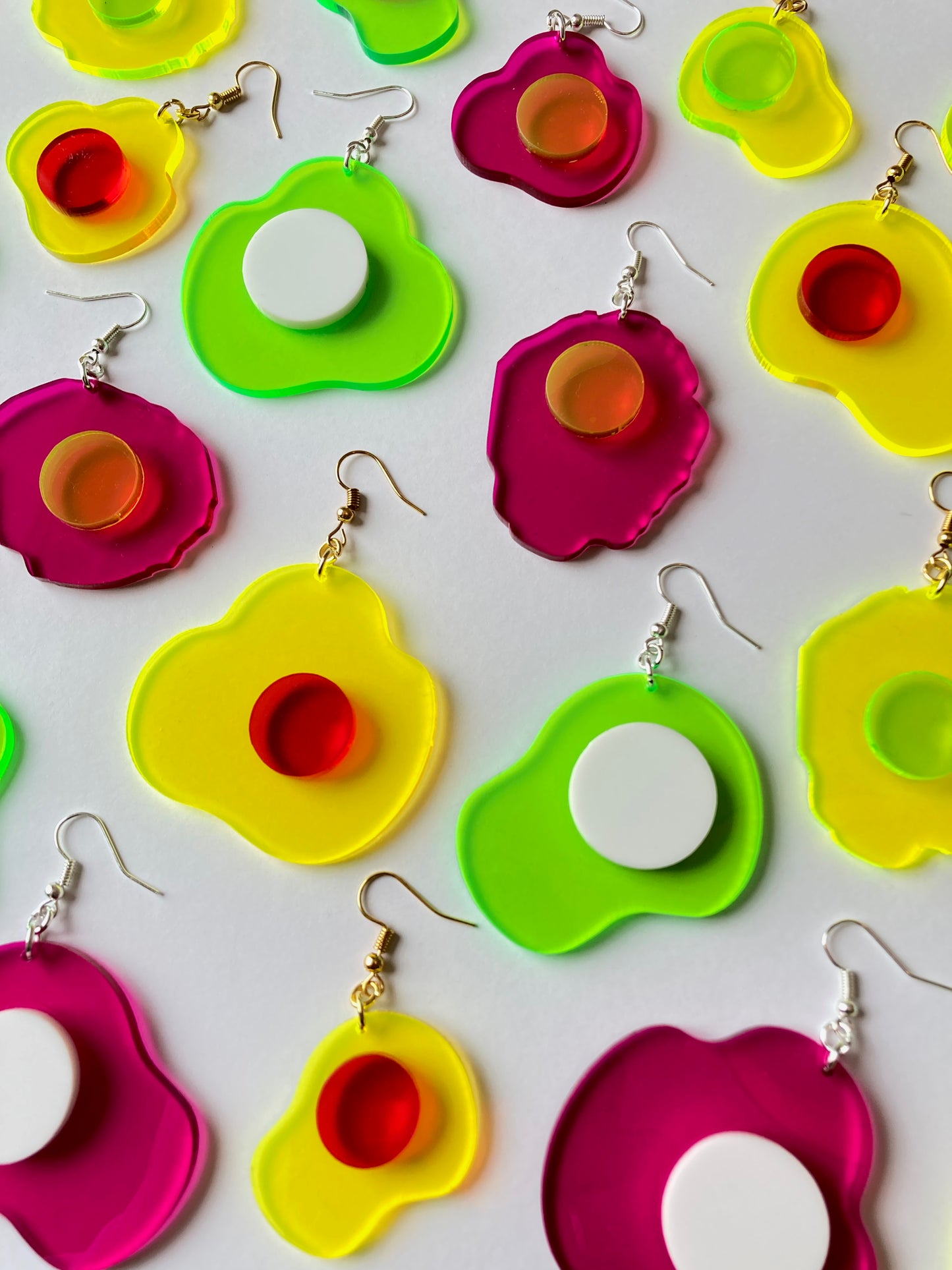 Neon Fluorescent Fried Egg Earrings - Big Yellow & Pink Eggs image 0