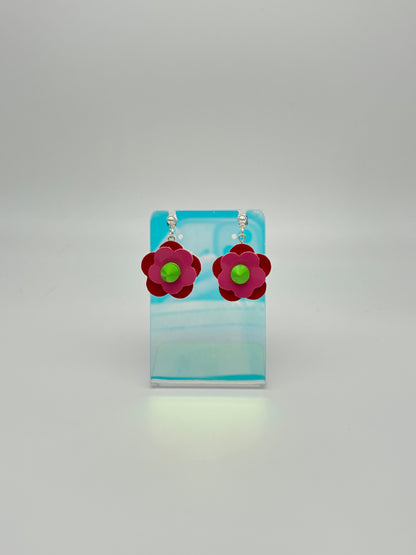 Mini Punk Flower Earrings - Red & Pink, Green Spikes image 4