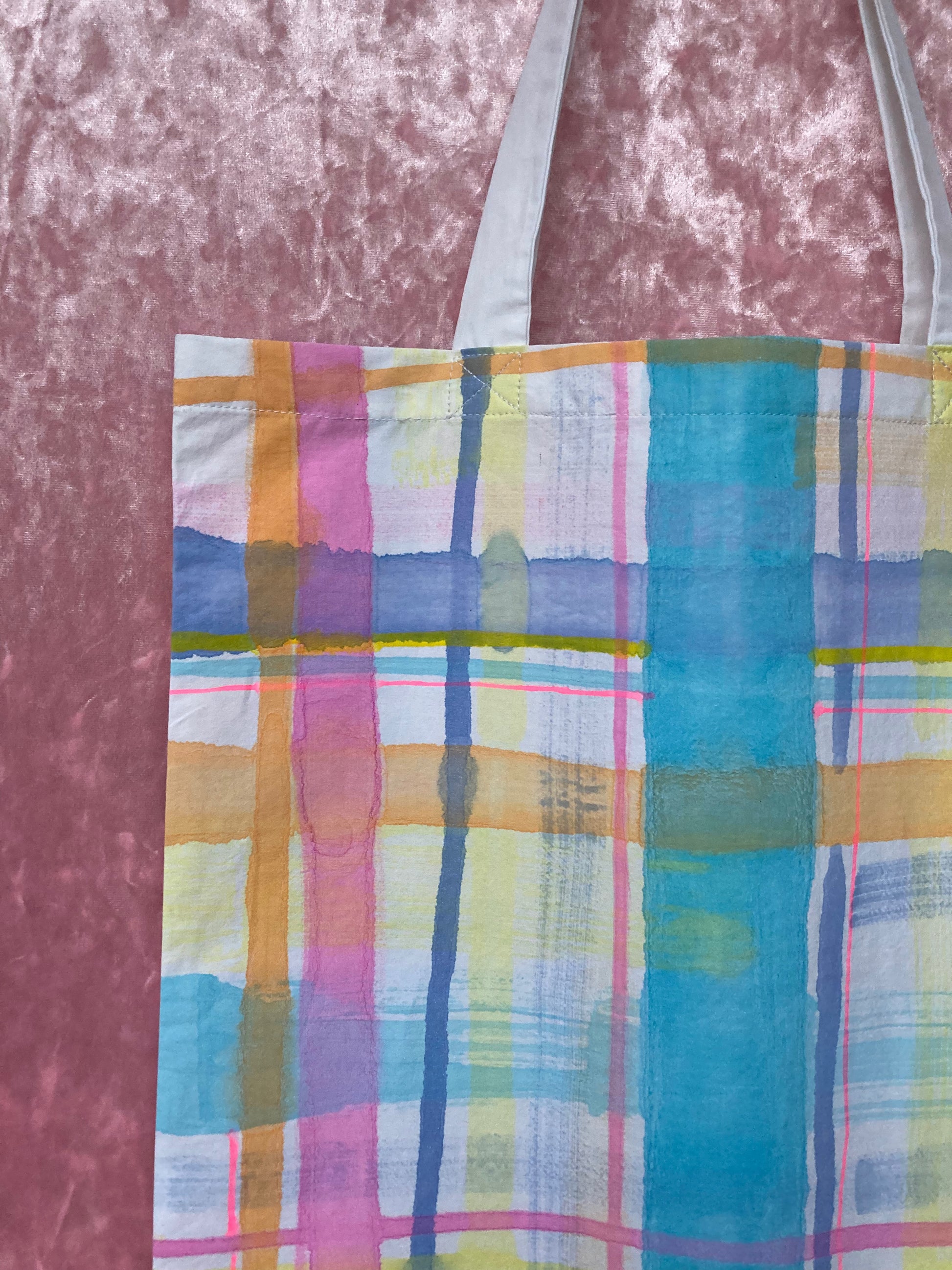 Handpainted Plaid Tote Bag image 2