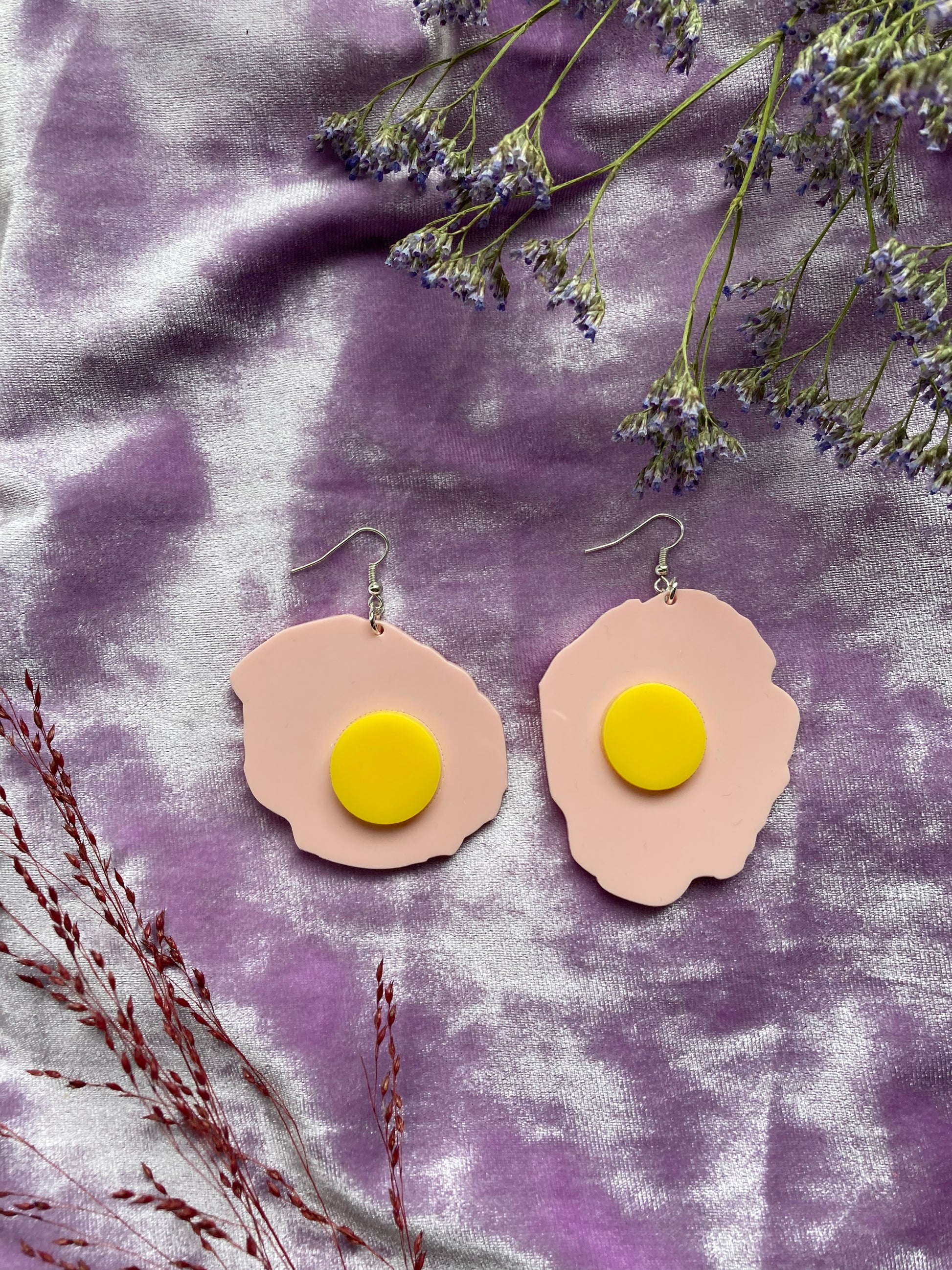 Pink Realism Fried Egg Earrings image 2