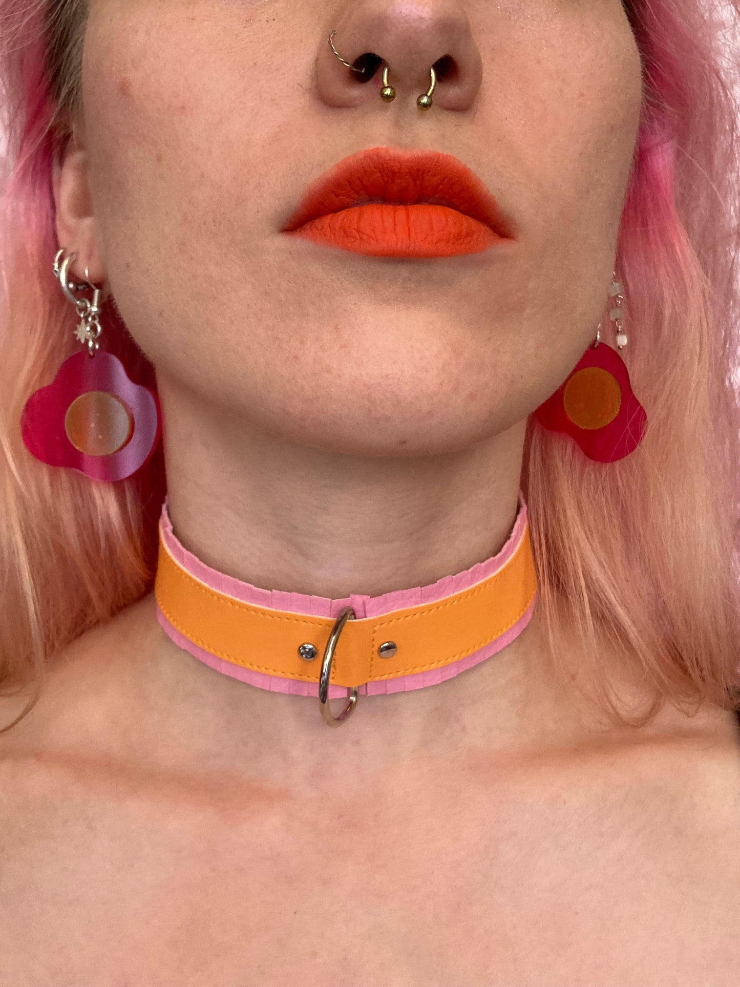 Fringed PVC choker - Baby Pink & Orange image 0