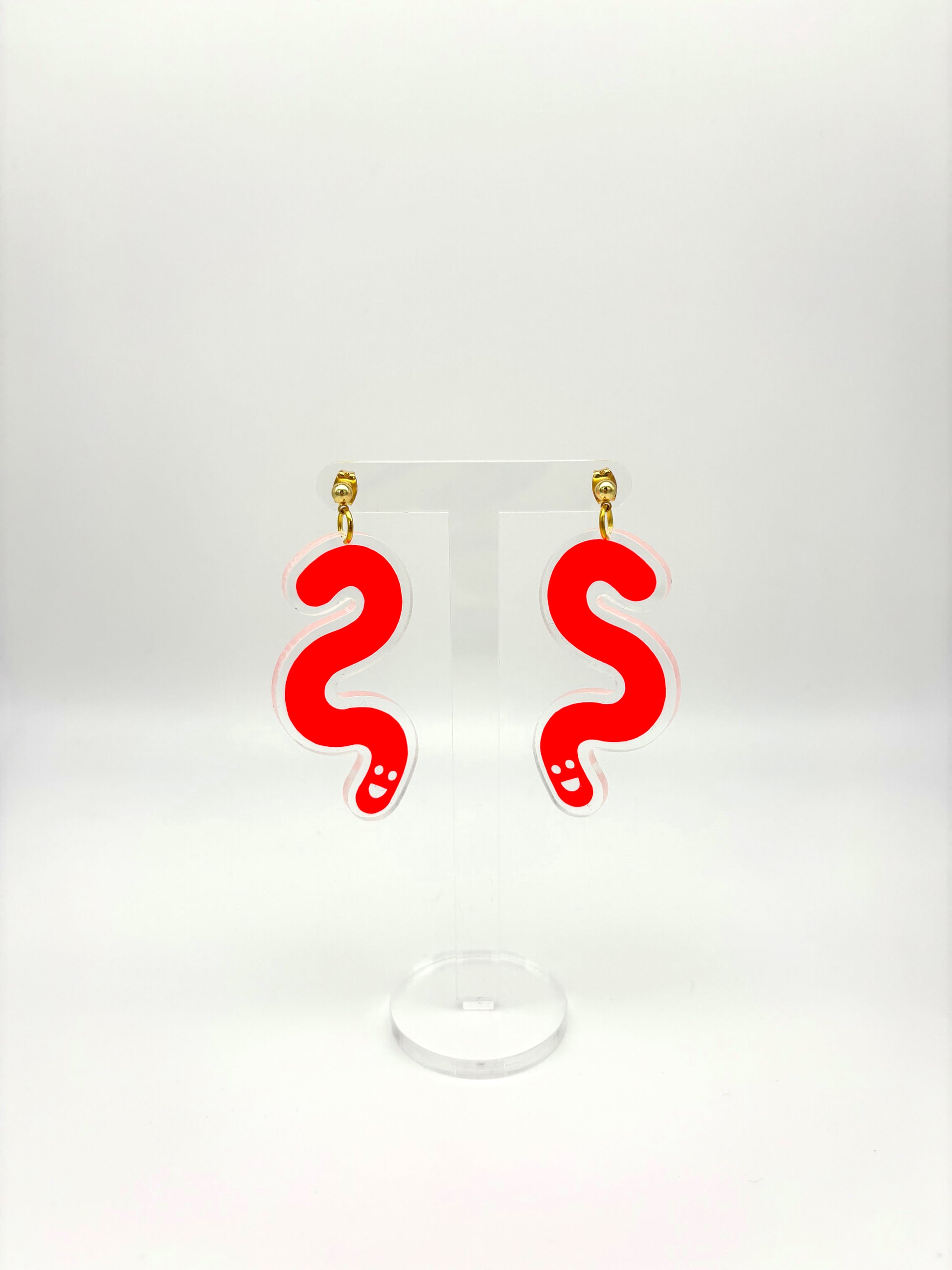 Acrylic & Vinyl Worm Earrings - Orange image 2
