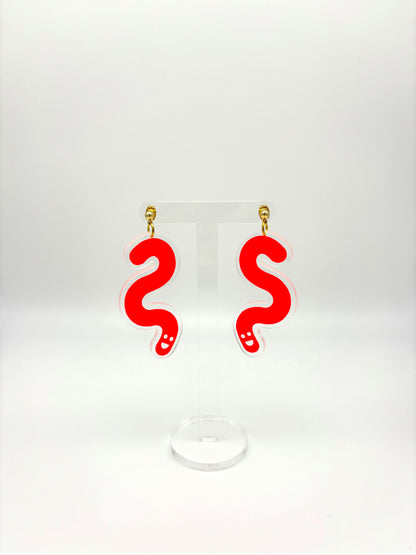 Acrylic & Vinyl Worm Earrings - Orange image 2