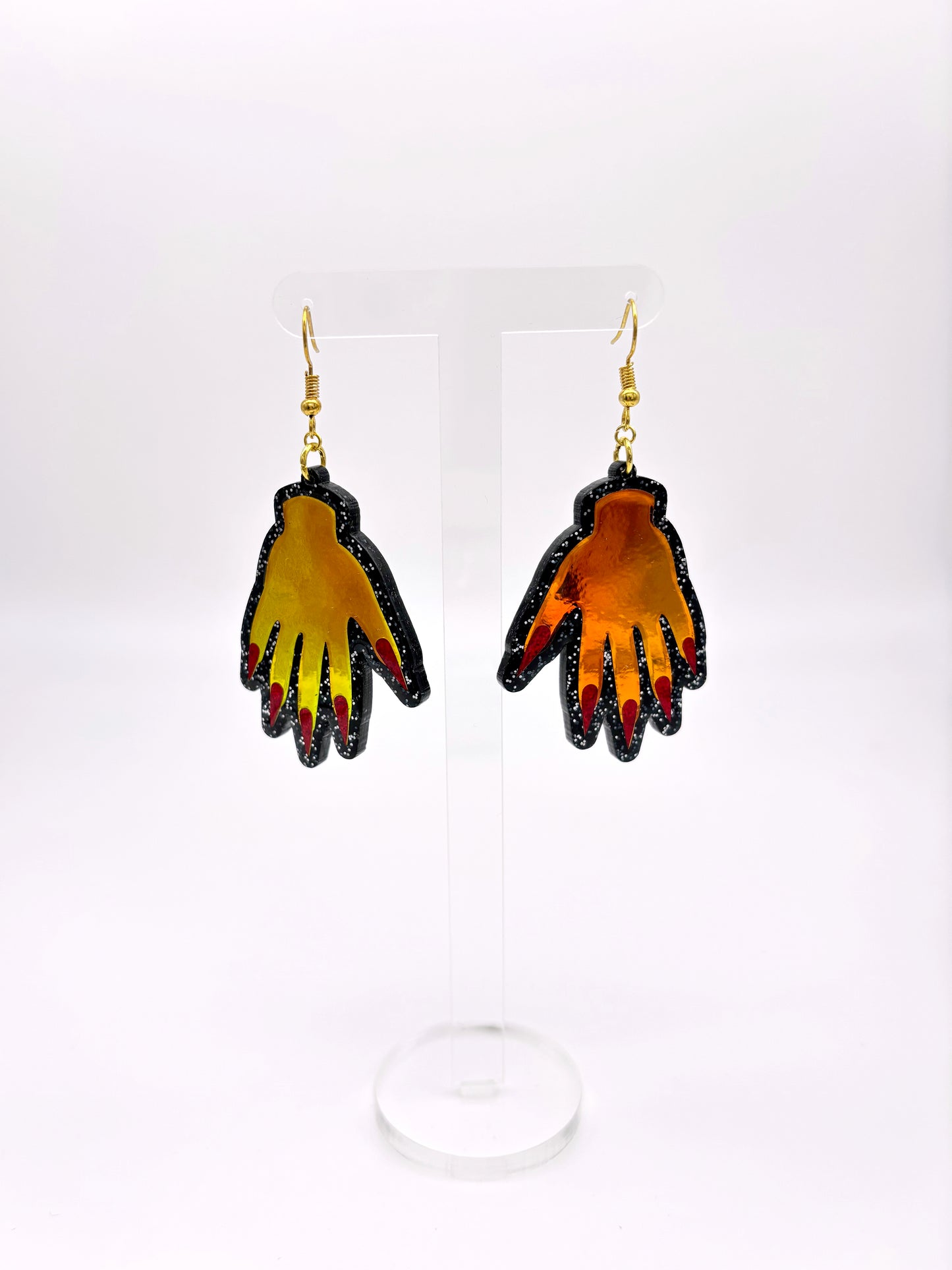 Sparkly Hand Acrylic Earrings - Tourmaline Aurora & Black Glitter image 4