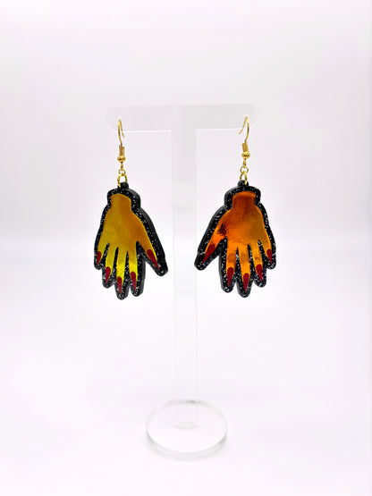 Sparkly Hand Acrylic Earrings - Tourmaline Aurora & Black Glitter image 4
