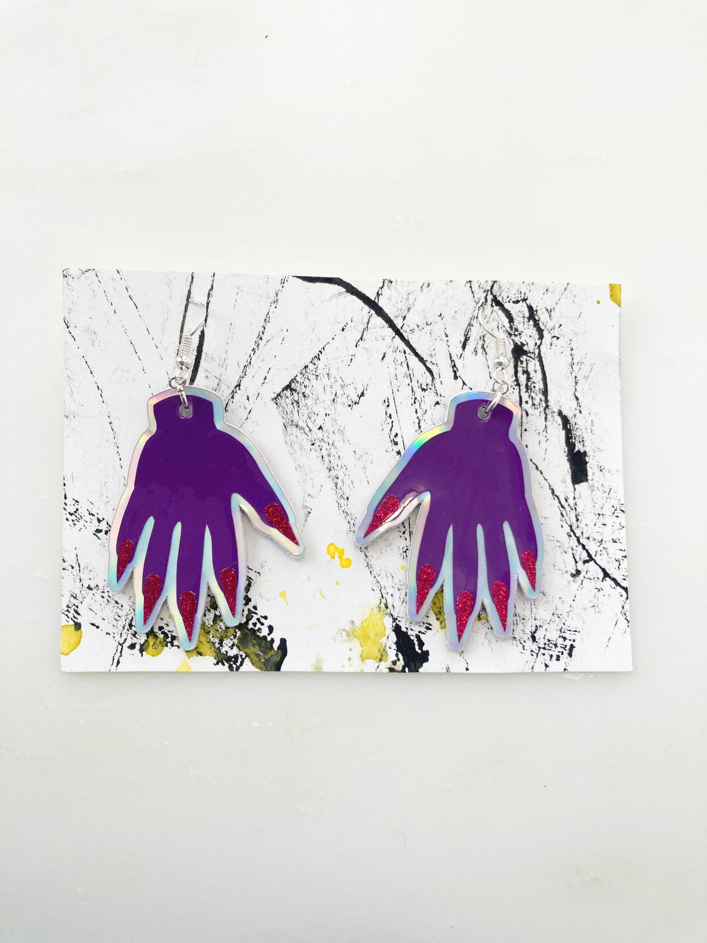 Sparkly Hand Earrings - Purple image 1