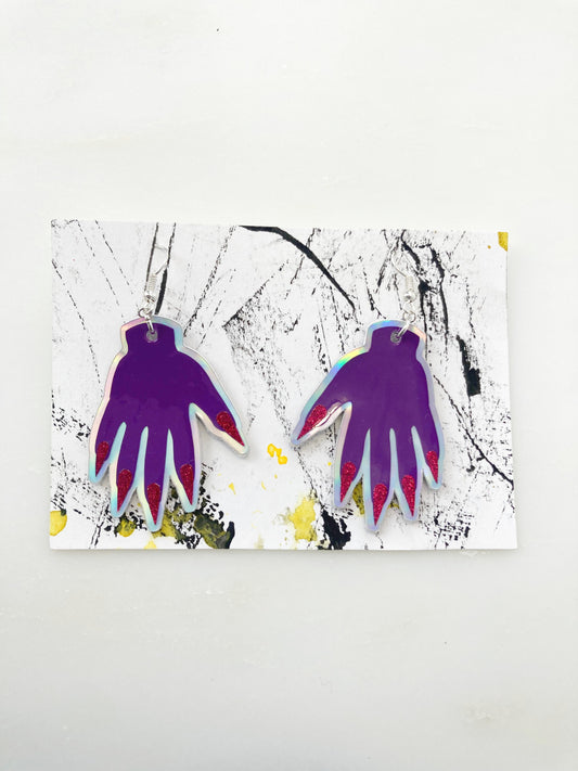 Sparkly Hand Earrings - Purple image 1