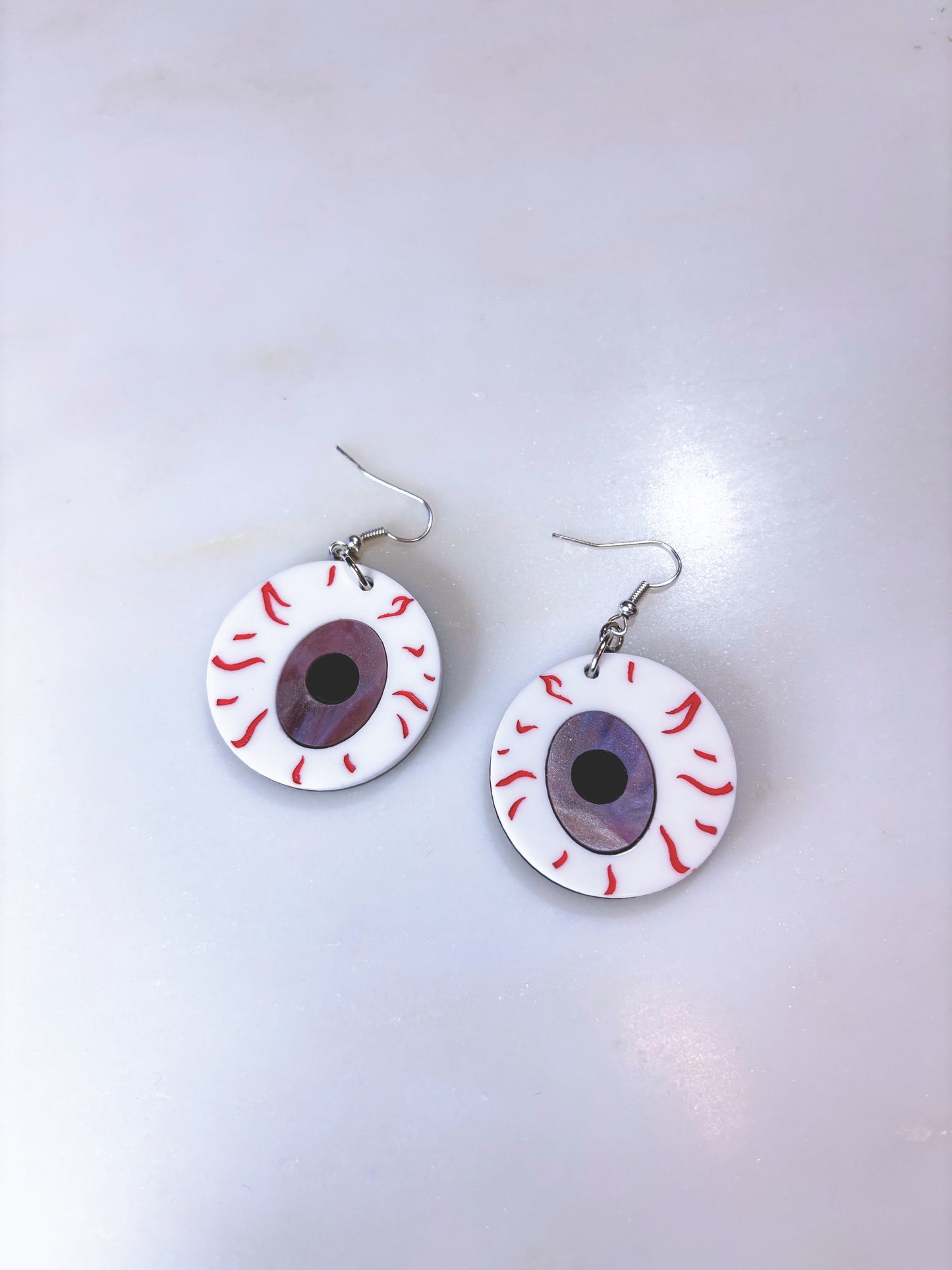 *Sample* Medium Eyeball Earrings - Swirly Lilac Marble image 4