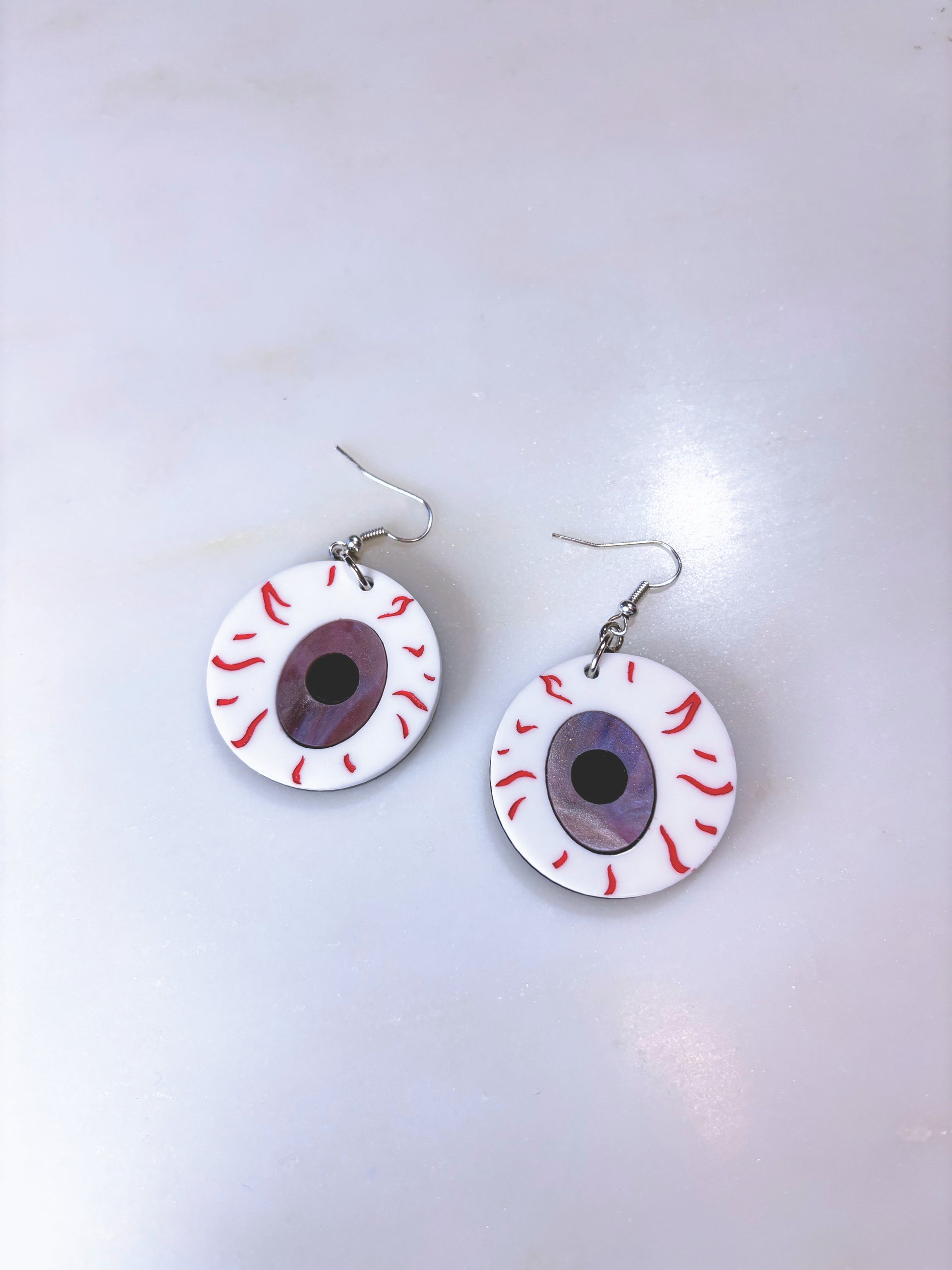 *Sample* Medium Eyeball Earrings - Swirly Lilac Marble image 4