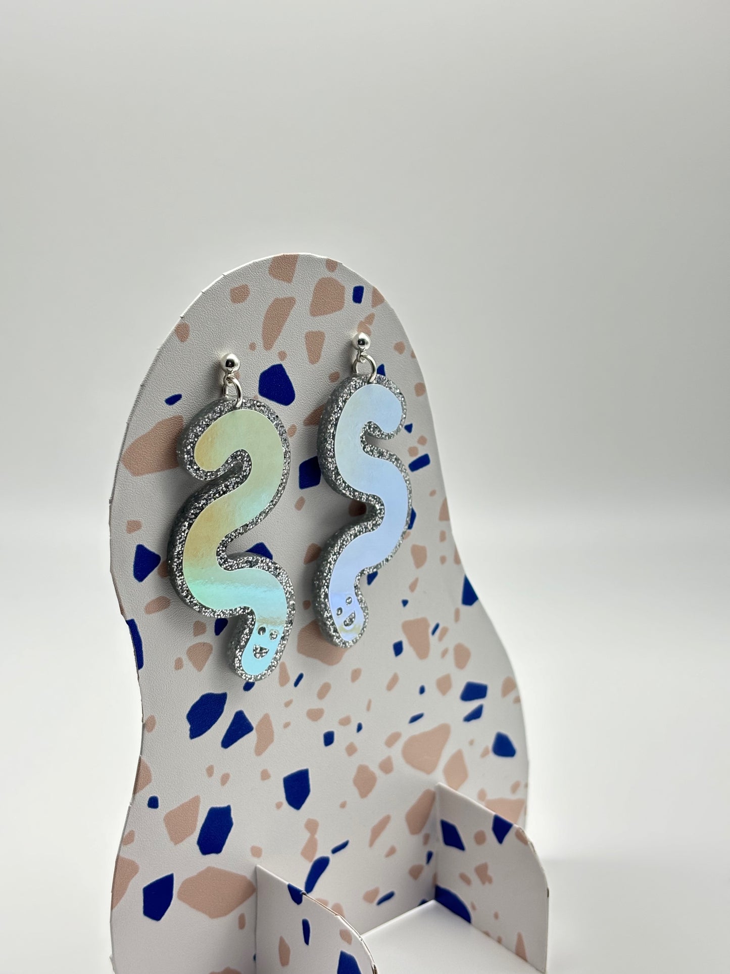 Glitter & Vinyl Worm Ball Stud Dangle Earrings - Candy Aurora image 3