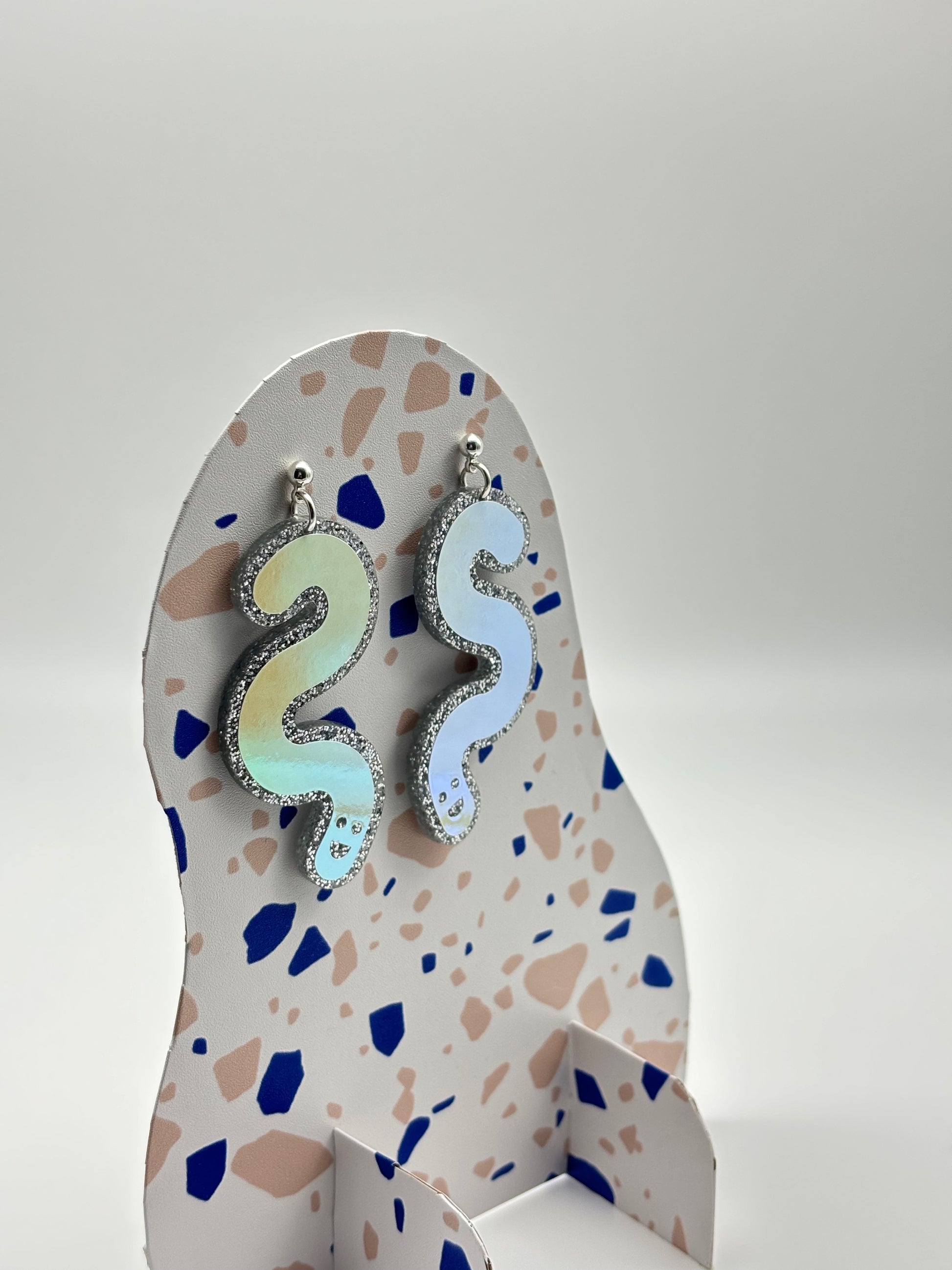 Glitter & Vinyl Worm Ball Stud Dangle Earrings - Candy Aurora image 3