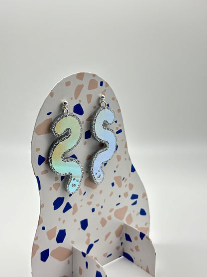Glitter & Vinyl Worm Ball Stud Dangle Earrings - Candy Aurora image 3