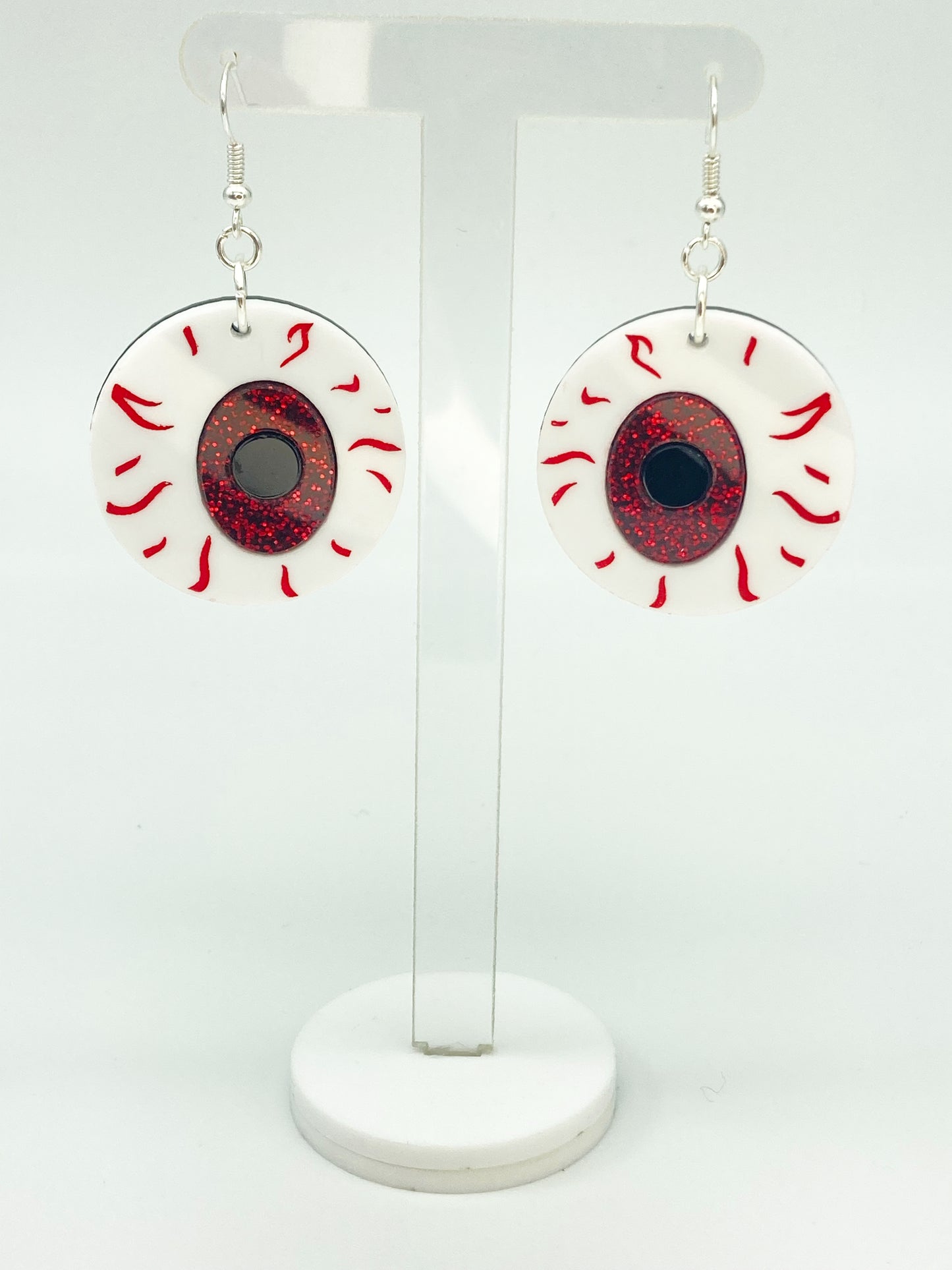 Medium Eyeball Earrings - Red Glitter image 3