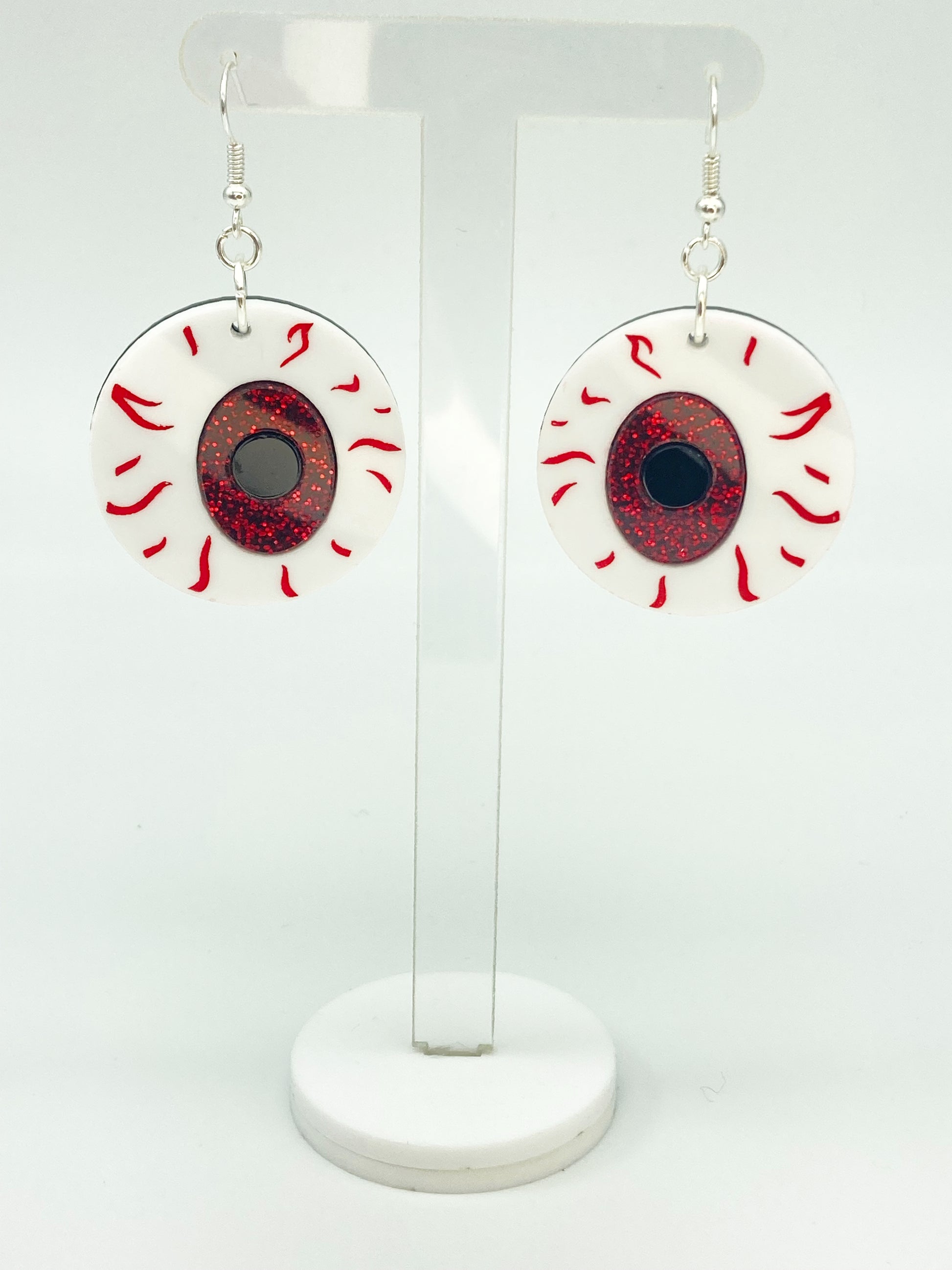 Medium Eyeball Earrings - Red Glitter image 3